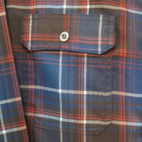 Swiss Tech Mens Plaid Shirt sz L (42-44) Rust Brown Dark Blue - Picture 4 of 10
